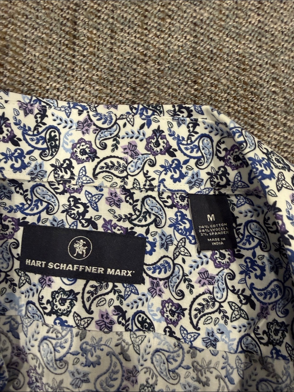 Hart Schaffner Marx White Shirt with Blue & Purple Paisley Print